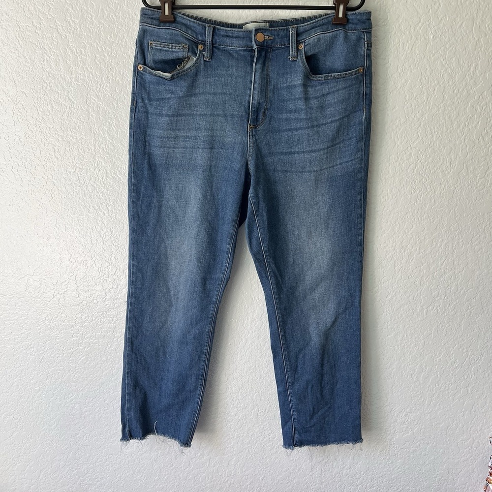 Universal Thread Jeans Women's Sz 14 High Rise Slim Straight Stretch Raw Hem